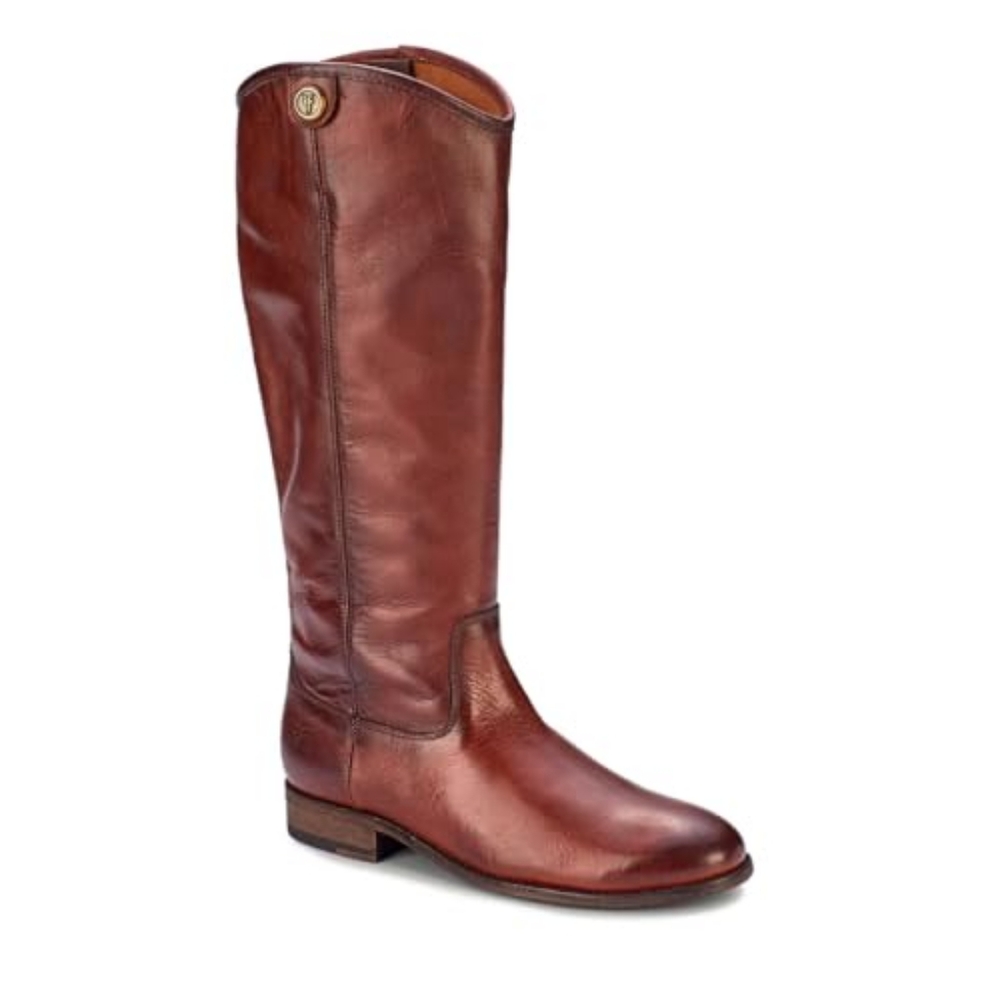 Frye Women's Melissa Button Tall Riding Boot Leather In Mahogany Brown Size 6